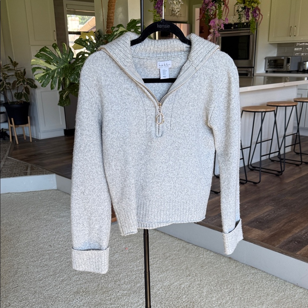 Nicole Miller- New York Cream Half-Zip Hooded Sweater